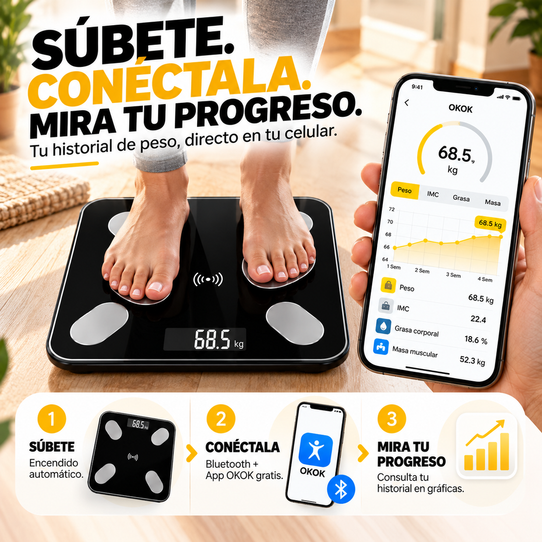 Báscula Corporal Inteligente Bluetooth