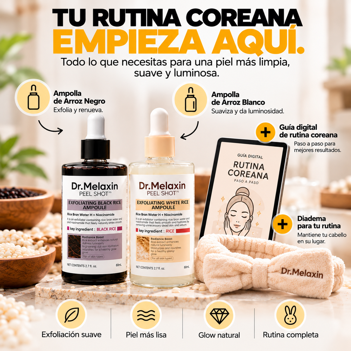 Peel Shot Dúo Exfoliante Coreano de Arroz Negro y Arroz Blanco
