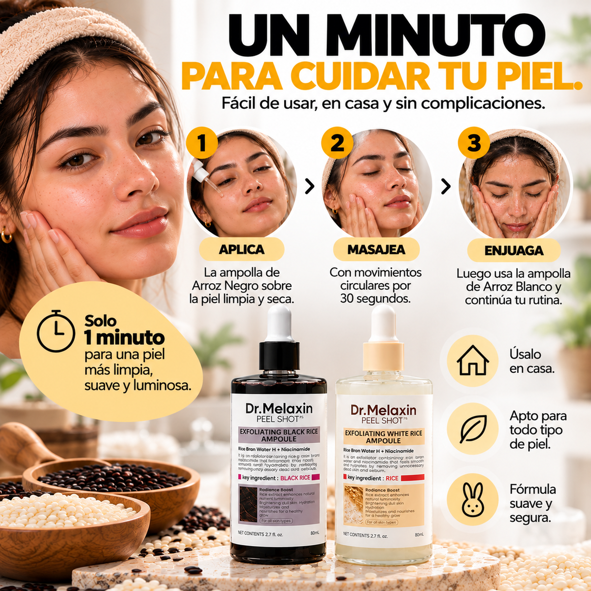 Peel Shot Dúo Exfoliante Coreano de Arroz Negro y Arroz Blanco