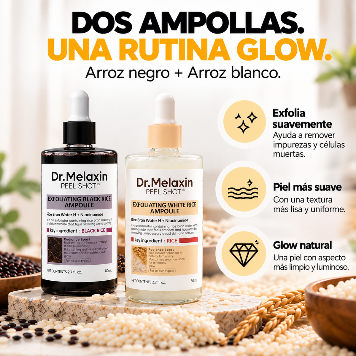 Peel Shot Dúo Exfoliante Coreano de Arroz Negro y Arroz Blanco